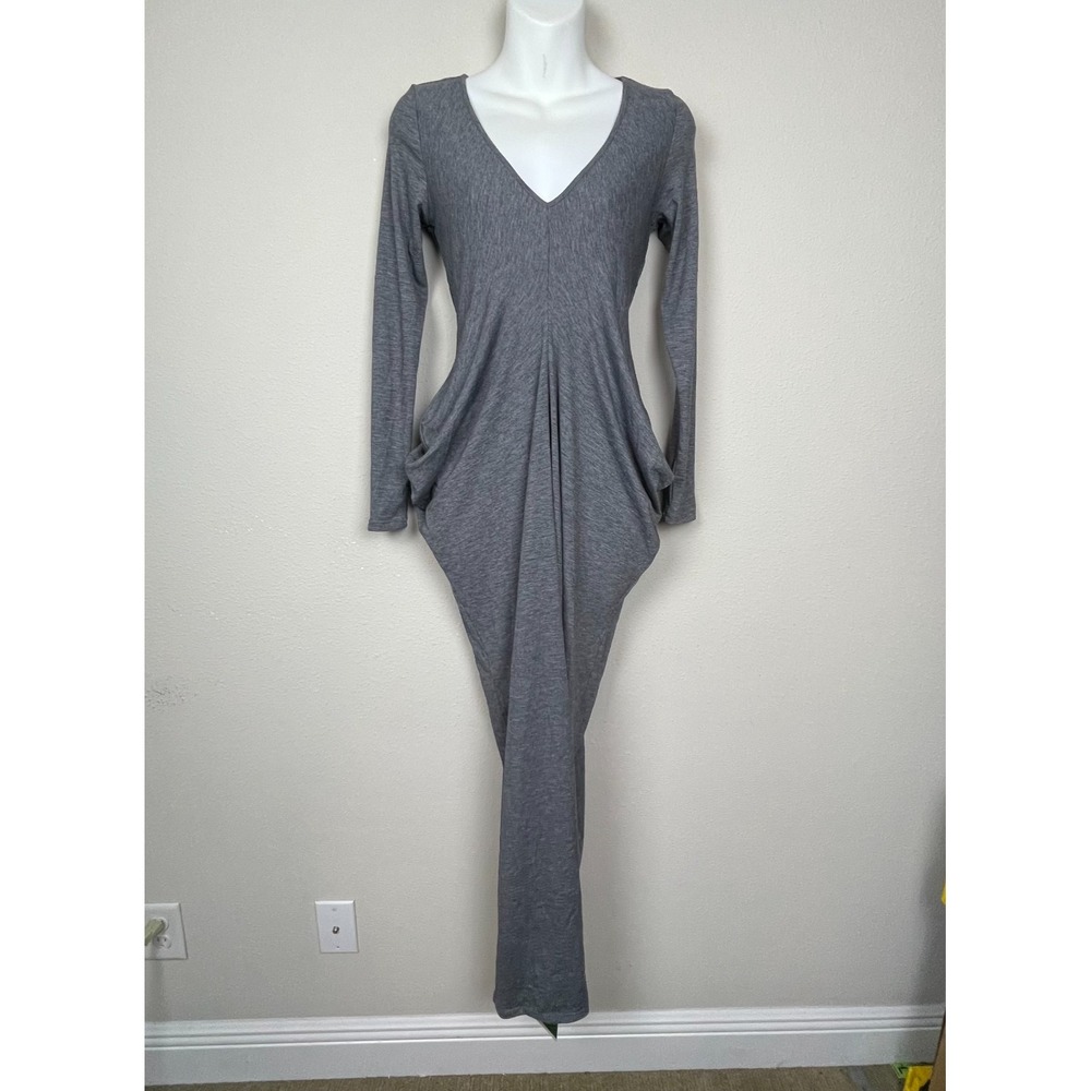Halara Gray V-Neck Long-Sleeve‎ Maxi Dress Size XS Athleisure Stretch NWT